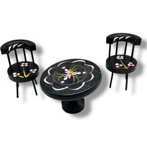 Vintage Black Fomerz 1960s Dollhouse Table and Chairs from FAO Schwarz 1:12